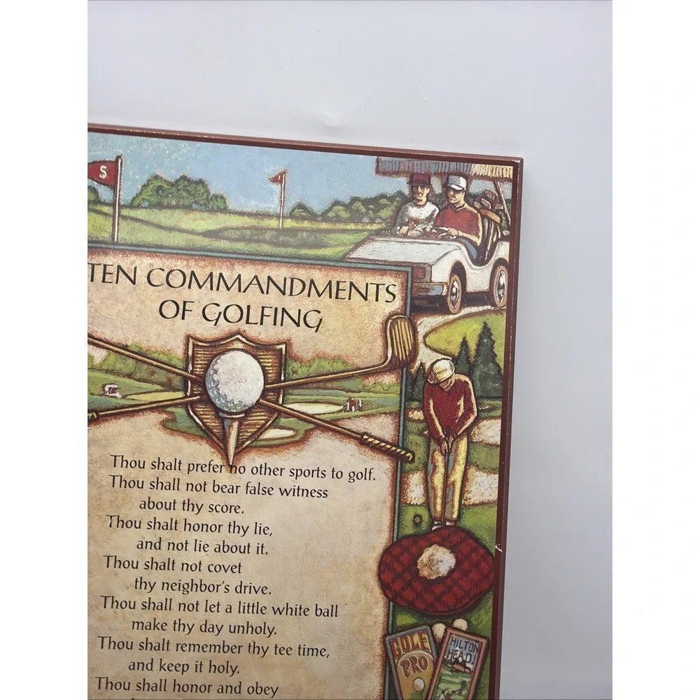 Abbey Press Ten Commandments of Golfing Wall Plaque Vintage Wood Sign 9x14 Green